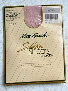 Vintage Nice Touch Silken Sheers Denier Lycra Control Top Pantyhose Average Pink